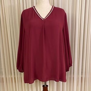 Cato Elegant Burgundy V-Neck Blouse